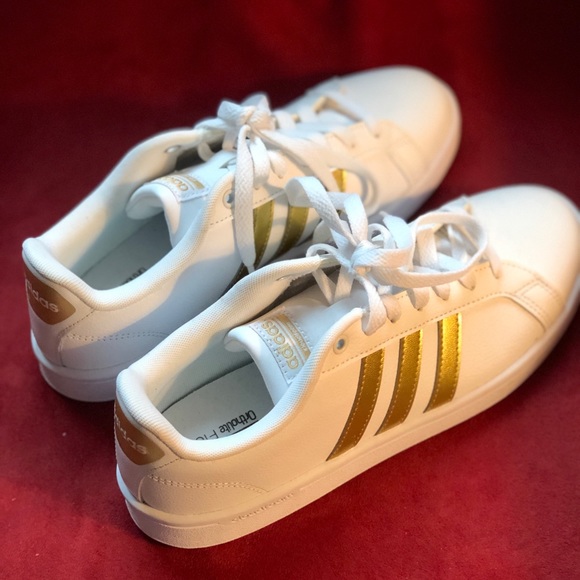 adidas | Shoes | Gold And White Cloudfoam Adidas Tennis Shoes | Poshmark